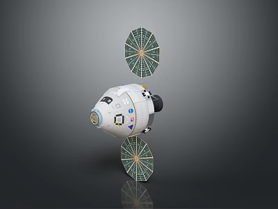 White Spacecraft Model With Green Solar Panels Black Bottom Components And Surface Markings 3d model