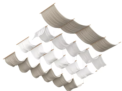 Ceiling Drapery Hanging With Elegant Fabric And Decorative Wooden Rods For Modern Interior Design 3d model