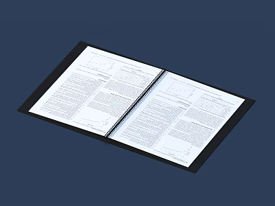 Open Black Cover Binder Notebook With White Text Pages On Blue Background 3d model