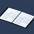 Open Black Cover Binder Notebook With White Text Pages On Blue Background 3d model