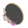 Oval Wooden Frame Mirror With White Pink Purple Floral Decoration For Home Decor