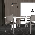 Modern Elegant Dining Table Set With White Table Beige Chairs Black Pendant Lights Textured Wall 3d model