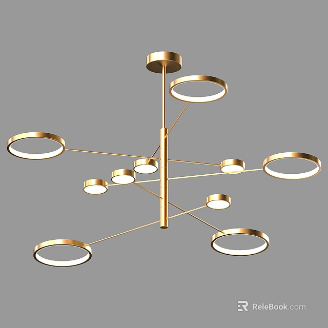 Elegant Modern Chandelier with Golden Metal Frame and Multiple Circular Light Rings 3d model 
