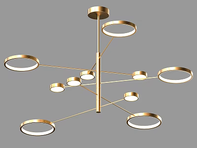 Elegant Modern Chandelier with Golden Metal Frame and Multiple Circular Light Rings 3d model