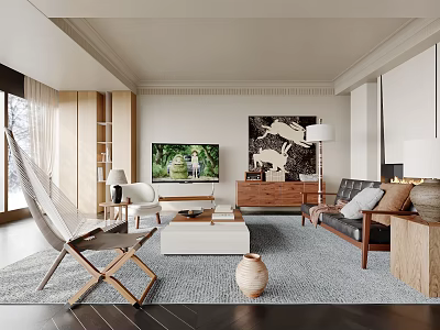 Modern Living Room Interior With Sofa Coffee Table Wall Art And Decorative Rug 3d model