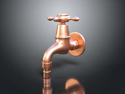 Vintage Copper Faucet With Classic Handles And Shiny Polished Surface 3d model