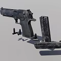 Detailed View Of Modern Black Tactical Pistol With Rail Magazines And Bullets