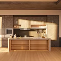 Modern Open Kitchen Interior Design With Island Counter And Cabinets 3d model
