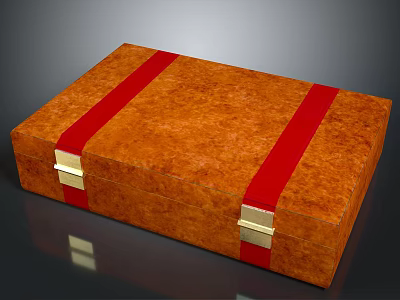Decorative Orange Box With Red Straps Gold Metal Clasps And Textured Surface 3d model