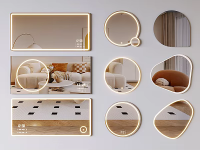LED Lit Mirrors Of Various Shapes For Living Room Decor 3d model