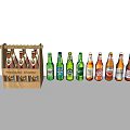 Assorted Beer Bottles in Wooden Crate with Different Colors and Labels Displayed