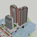 3D Model of High Rise Residential Buildings with Commercial Structure and Road Greenery