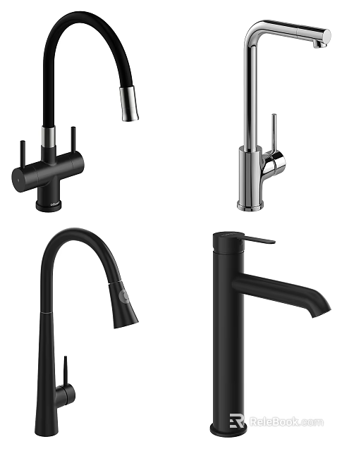 Various Modern Black And Silver Faucet Designs For Kitchen And Bathroom Use 3d model 