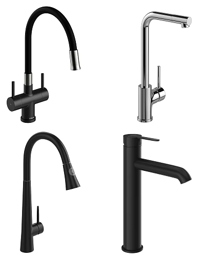 Various Modern Black And Silver Faucet Designs For Kitchen And Bathroom Use 3d model