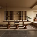 Quiet Style Tea Room Tea Table and Chair Combination Low Stool Tea Set 3d model
