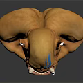 Fantasy Creature Head With Yellow Skin Horns Blue Stripes Pointed Ears Tusks Nose Ring Earrings