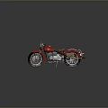 Red Vintage Motorcycle with Brown Seat and Fuel Tank Displayed on Dark Background