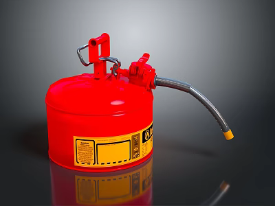 Red Safety Gas Cylinder Equipment With Valve Hose And Yellow Label 3d model