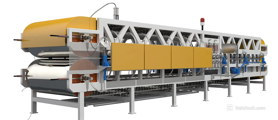 Industrial Equipment Large Scale Continuous Production Line With Yellow Panels And Metal Frame Structure 3d model 