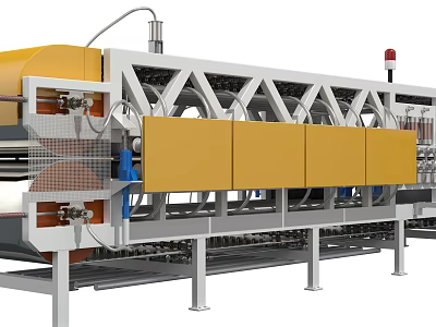 Industrial Equipment Large Scale Continuous Production Line With Yellow Panels And Metal Frame Structure 3d model