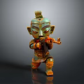 Traditional Armored Sculpture With Green Orange Glaze Kneeling Holding Modern Rifle