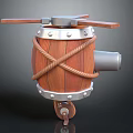 Decorative Vintage Wooden Barrel Plane with Propeller Metal Parts Rope Bindings and Wheels