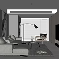 Modern Living Room Interior With Gray Sofa Black Floor Lamp Decorative Painting And TV Wall Unit Decor