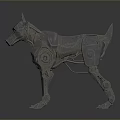 Futuristic Metallic Mechanical Dog With Red Eyes And Intricate Structure