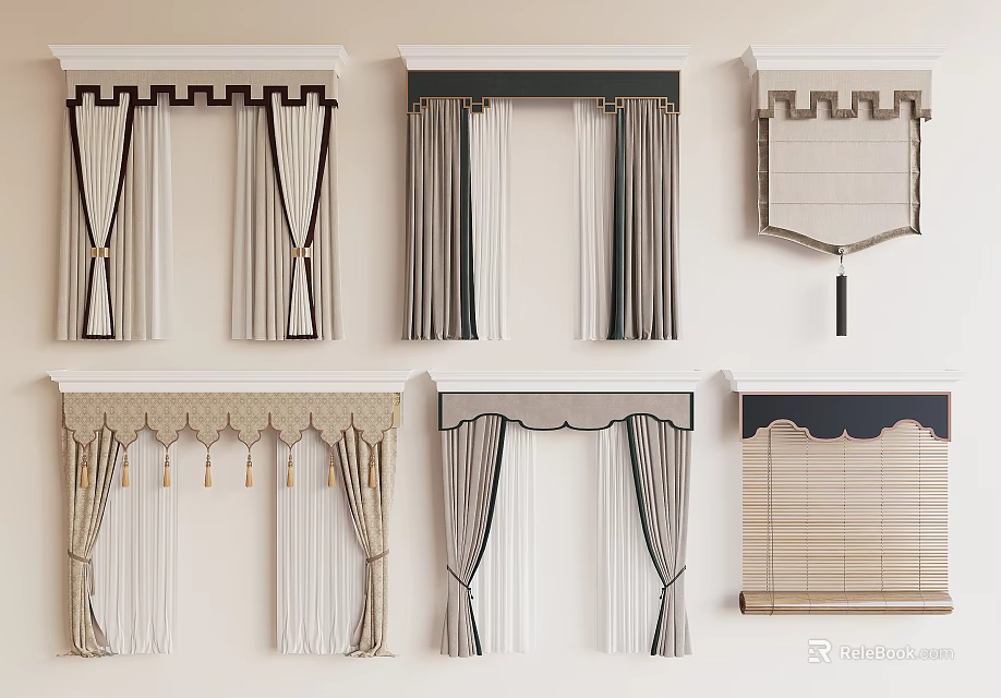 Stylish Curtains In Various Designs For Home Interior Window Decor And Treatments 3d model 