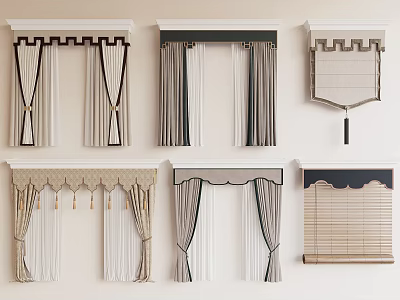 Stylish Curtains In Various Designs For Home Interior Window Decor And Treatments 3d model