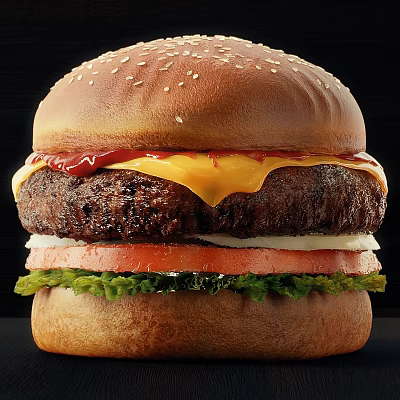 Juicy Cheesy Hamburger With Sesame Seed Bun Fresh Tomato Slices And Crispy Lettuce 3d model