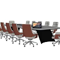 Modern Conference Table With Brown Gray Office Chairs And Laptop For Professional Meeting Setup