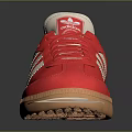 Red Casual Classic Sneakers With White Stripes And Brown Sole Design