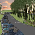 Scenic Park Landscape with Winding Path Tall Trees Rocks and Green Grass Areas