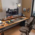 Modern Computer Desktop Computer Mouse Keyboard Display Handmade Tablet PC Desk and Chair 3d model