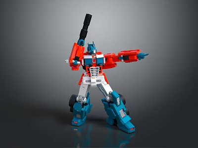 Red And Blue Robot Action Figure With Weapon In Fighting Pose 3d model