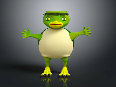 Cartoon Game Movie Character With Green Body White Belly Yellow Feet And Open Arms 3d model