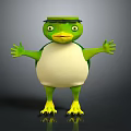 Cartoon Game Movie Character With Green Body White Belly Yellow Feet And Open Arms