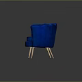 Elegant Blue Velvet Single Sofa With Scalloped Backrest And Gold Metal Legs