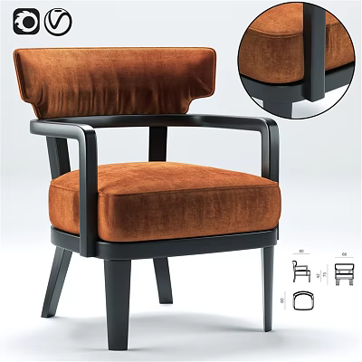 Brown Velvet Accent Chair with Black Frame and Padded Armrests for Living Room 3d model