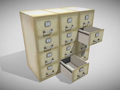 Vintage Metal File Cabinet With Multiple Drawers Some Open Storage Compartments And Handles 3d model