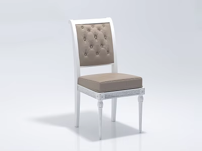 Elegant Modern Accent Chair With White Frame Beige Button Tufted Backrest And Seat Cushion 3d model