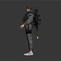 Tactical Character In Gray Outfit With Black Vest Cap And White Sneakers