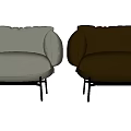 Beige Fabric Single Sofa with Large Cushions and Black Metal Legs Design