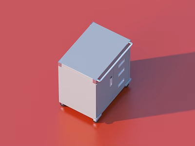 White Storage Cabinet With Wheels And Drawers On Red Surface 3d model