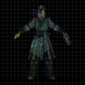 Elegant Ancient Male Character In Green Blue Traditional Robe Holding Sword Standing Against Gray Background