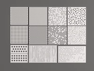 Modern Decorative Wall Panels Featuring Various Perforated Patterns And Textured Designs 3d model