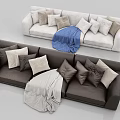 Dark And Light Colored Sectional Sofas With Multiple Pillows And Soft Blankets 3d model