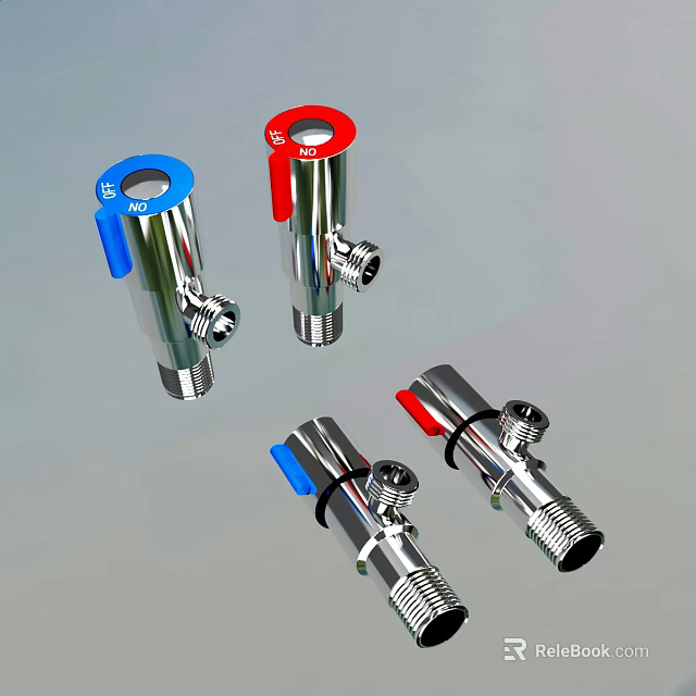 Chrome Plated Angle Valves With Blue Red Handles Modern Plumbing Fixtures Design 3d model 