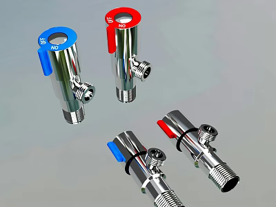 Chrome Plated Angle Valves With Blue Red Handles Modern Plumbing Fixtures Design 3d model